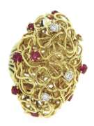Romantic 18kt Rubies and Diamond Wire Basket Ring
