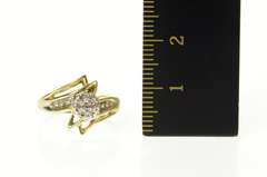10K Yellow Gold Round Diamond Cluster Bypass Statement Ring