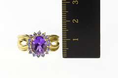10K Yellow Gold Oval Amethyst Tanzanite Halo Statement Ring