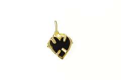 10K Yellow Gold Black Onyx Black Hills Leaf Heart Love Symbol Pendant