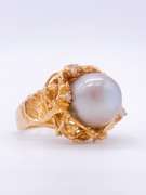 18kt Gold Pearl, Diamond, Nugget Ring