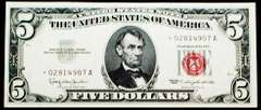 Superb Gem Crisp 1963 $5 Red Seal Star Replacement Note!