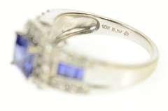 10K White Gold Princess Syn. Sapphire Diamond Halo Statement Ring