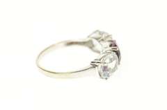 14K White Gold Three Stone Cubic Zirconia Purple Tourmaline Ring