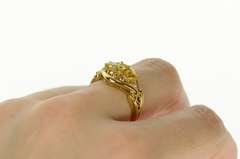 10K Yellow Gold Ornate Three Stone Citrine Diamond Accent Ring