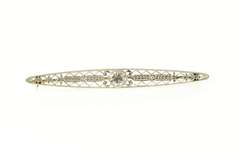 14K Yellow Gold 0.45 Ct Art Deco Diamond Filigree Bar Pin/Brooch