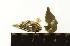 14K Yellow Gold Puffy Diamond Inset Swirl Statement Curvy Earrings