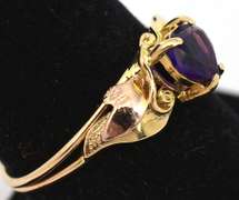 Ornate Heart-Cut Amethyst Ring in 14KT Yellow Gold