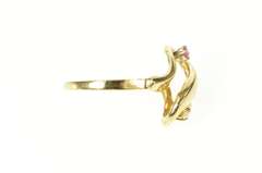 10K Yellow Gold Marquise Opal Ruby Accent Ribbon Bypass Ring