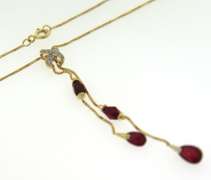 Beautiful Yellow Gold Diamond and Red Bead Lariat Necklace