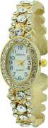 Ladies Geneva & Gemstone Cuff Watch, 18kt Gold Plated