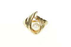 10K Yellow Gold Pearl Diamond Accent Loop Design Statement Ring