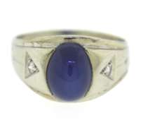 Fantastic Oval Cab Blue Linde Sap and Diamond Ring