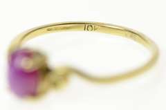 10K Yellow Gold Oval Syn. Pink Star Ruby Cabochon Swirl Ring