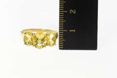 10K Yellow Gold Faceted Citrine Oval Three Stone Statement Ring
