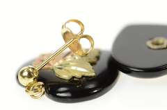 14K Yellow Gold Heart Black Onyx Black Hills Leaf Dangle Earrings
