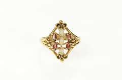 10K Yellow Gold Ornate Garnet Natural Opal Swirl Statement Ring