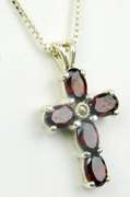 Sterling Silver Garnet Cross & Chain