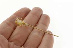 14K Yellow Gold Victorian Pearl Diamond Ornate Twist Stick Pin