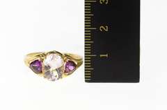 10K Yellow Gold Three Stone Syn. Morganite Purple Tourmaline Ring