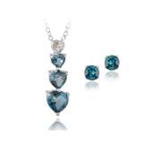 Sterling Silver 2.25ct London Blue Topaz & Diamond Heart Necklace & Earrings Set