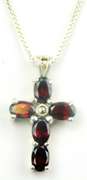 Sterling Silver Garnet Cross & Chain