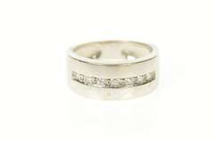 10K White Gold Classic Diamond Satin Finish Statement Band Ring