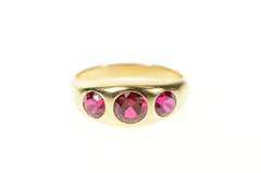 10K Yellow Gold 1930's Three Stone Syn. Ruby Statement Ring