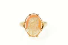 10K Yellow Gold Carved Carnelian Agate Cameo Statement Ring