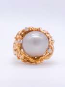 18kt Gold Pearl, Diamond, Nugget Ring