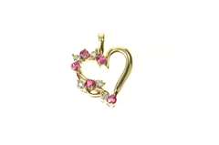10K Yellow Gold Ruby Diamond Heart Love Symbol Pendant