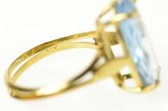 10K Yellow Gold Marquise Faceted Blue Topaz Solitaire Cocktail Ring