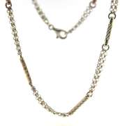 Sterling Silver Double Rolo Chain With Brushed Tube Stations Chain