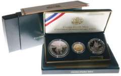 1992 Columbus 3-Coin Proof Set with $5 Gold Piece. COA
