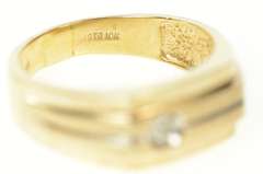 10K Yellow Gold Men's Retro Diamond Grooved Squared Wedding Ring