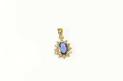 14K Yellow Gold Oval Natural Sapphire Diamond Halo Classic Pendant