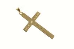 14K Yellow Gold Art Deco Etched Diamond Ornate Cross Pendant