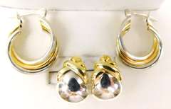 2 Pairs of Sterling 2-Tone Pierced Earrings