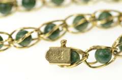 14K Yellow Gold Retro Pomerantz Nesting Aventurine Bead Chain Bracelet