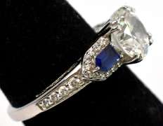 Sterling Silver CZ Cocktail Ring With Blue Stone