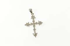 10K White Gold Diamond Encrusted Ornate Cross Christian Pendant