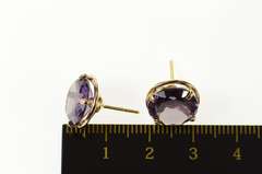 14K Yellow Gold Retro Sim. Alexandrite Stud Statement Earrings