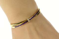 18K Yellow Gold Guy Laroche Amethyst Diamond Bangle Bracelet