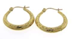 Great Yellow Gold Round Diamond Cut Hoop Earrings