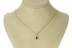 14K Yellow Gold Oval Natural Sapphire Diamond Halo Classic Pendant