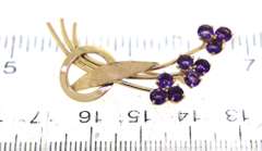 Pleasing Yellow Gold Amethyst Flower Brooch
