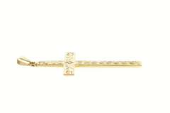 14K Yellow Gold Art Deco Etched Diamond Ornate Cross Pendant