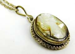 Early 800 Silver Carved Shell Cameo Necklace & Earrings