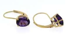Beautiful Oval Amethyst Dangle Earrings in Yellow Gold