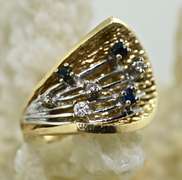 Artistic 14K Sapphire & Diamond Spray Ring